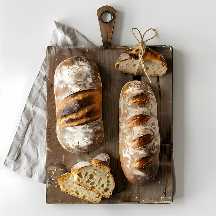Freshly Baked Breads on Wooden Board