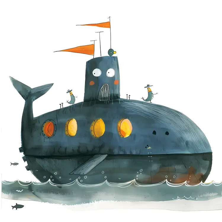Whimsical Cartoon Submarine