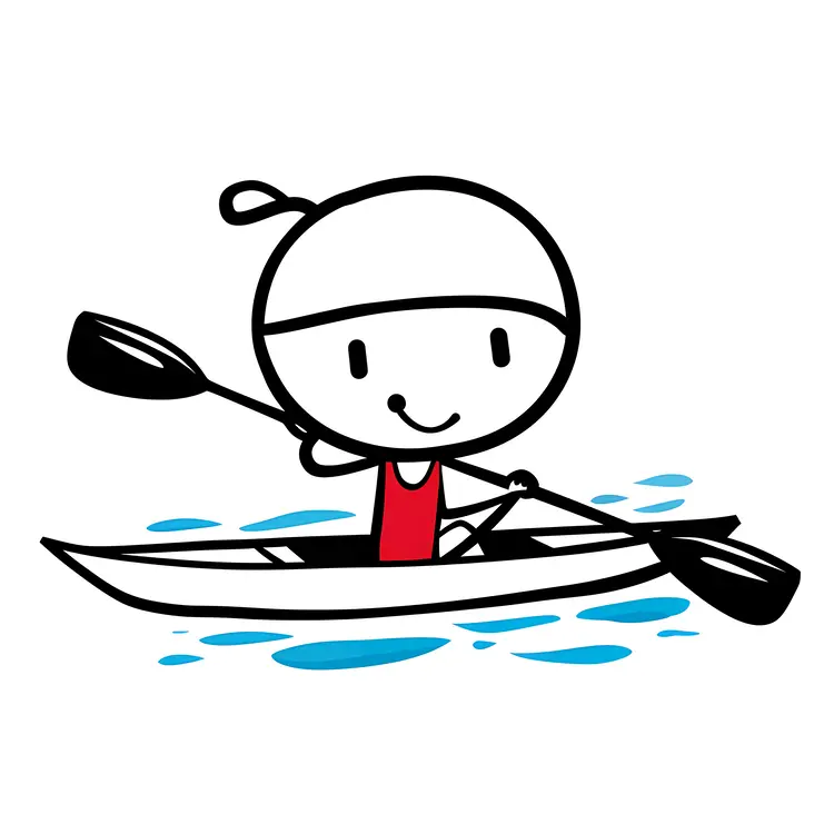 Stick Figure Kayaking on Water