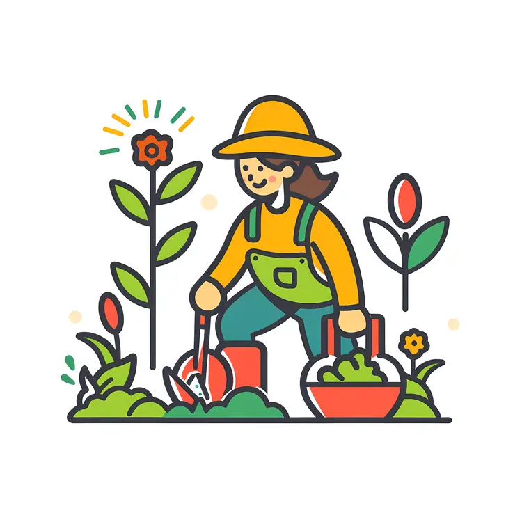 Colorful Gardener with Flowers Illustration