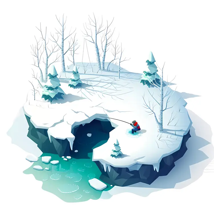 Ice Fishing in Snowy Forest