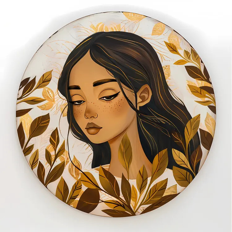 Girl with Leaves Illustration