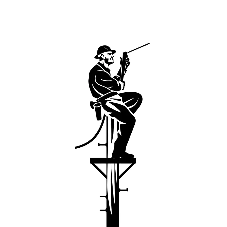 Silhouette of Lineman on Utility Pole