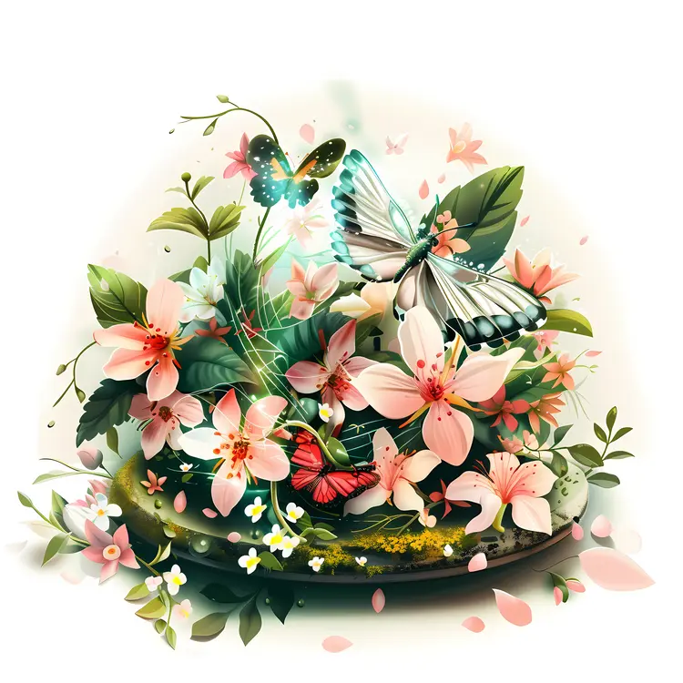 Butterfly and Flowers in Spring