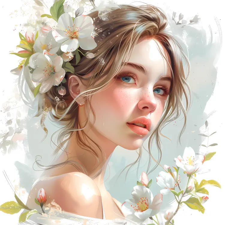 Girl with White Flowers in Hair