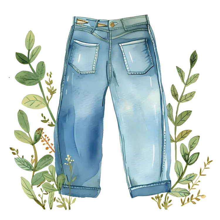 Blue Jeans with Greenery Illustration
