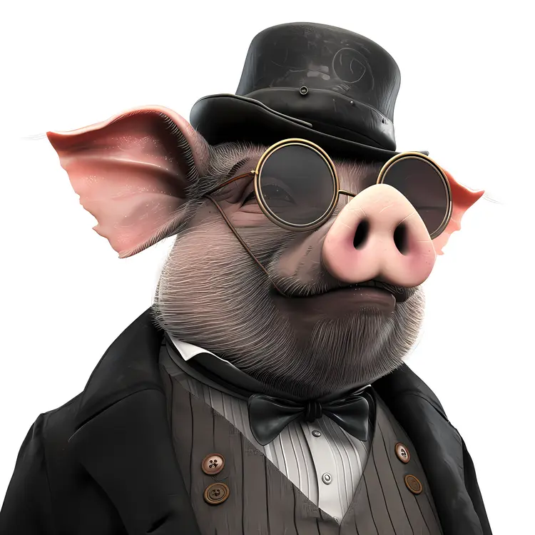 Anthropomorphic Pig in Suit and Top Hat