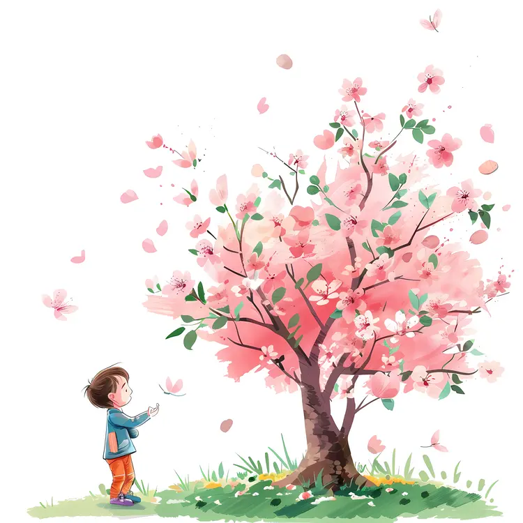Child with Cherry Blossom Tree