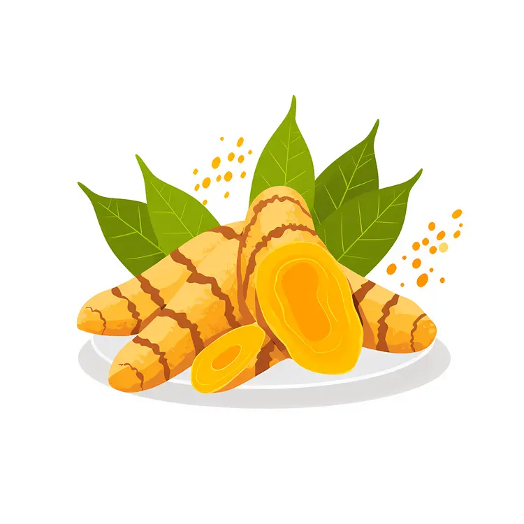 Turmeric Root with Leaves Illustration