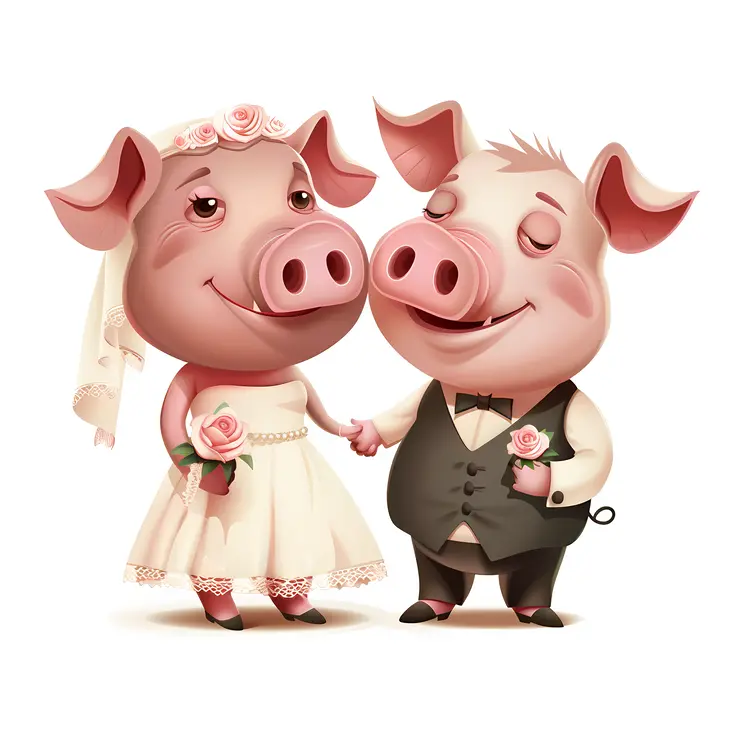 Charming Wedding Pigs Cartoon