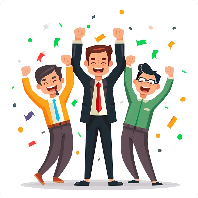 Businessmen Celebrating with Confetti