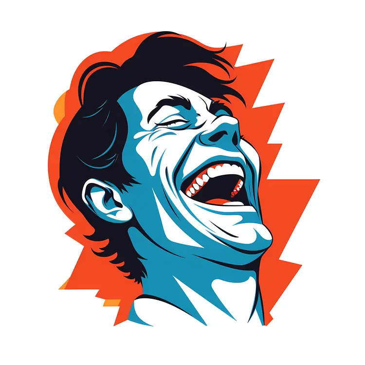 Laughing Cartoon Man in Blue