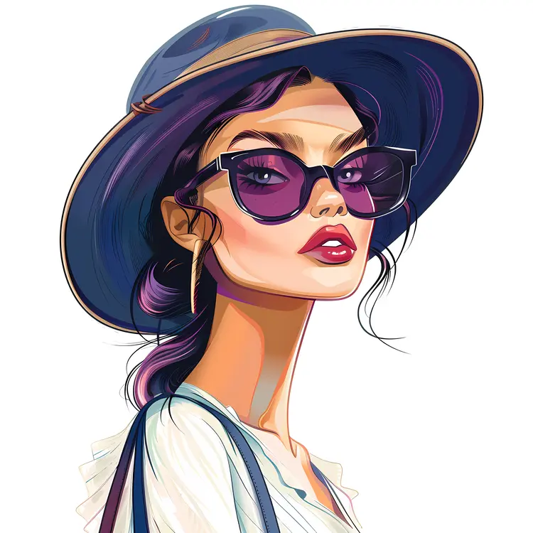Stylish Woman with Sunglasses and Hat
