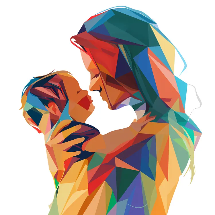 Colorful Abstract Mother and Child