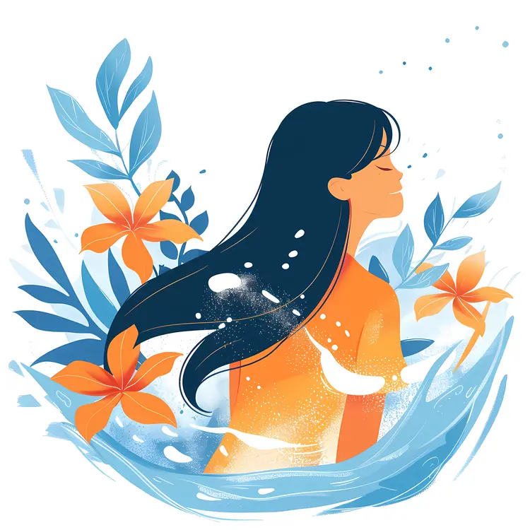 Serene Girl with Flowers and Water