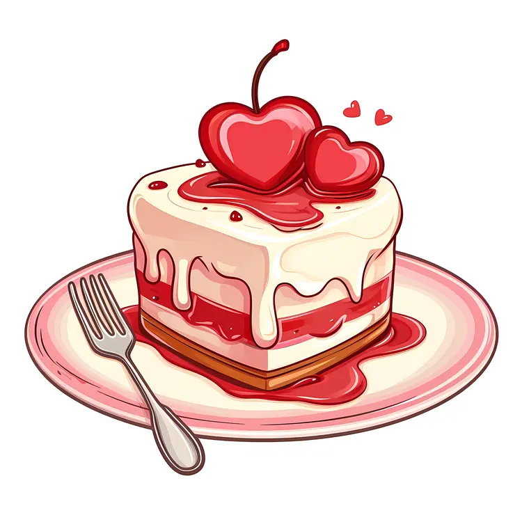 Heart-shaped Cake with Cherries and Fork