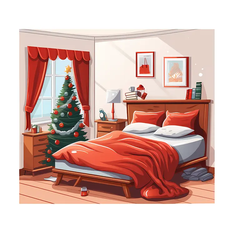 Cozy Bedroom with Christmas Tree