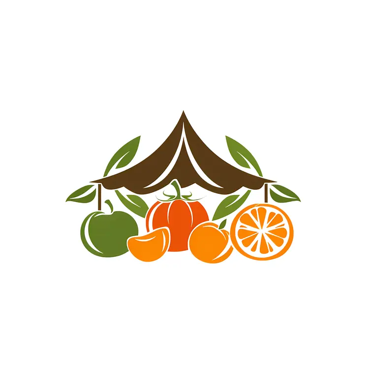 Fruit Logo with Leaves and Various Fruits