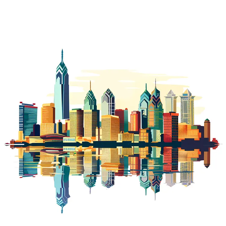 City Skyline with Vibrant Reflection