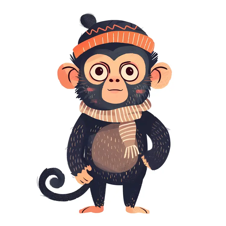 Monkey Wearing Winter Hat and Scarf