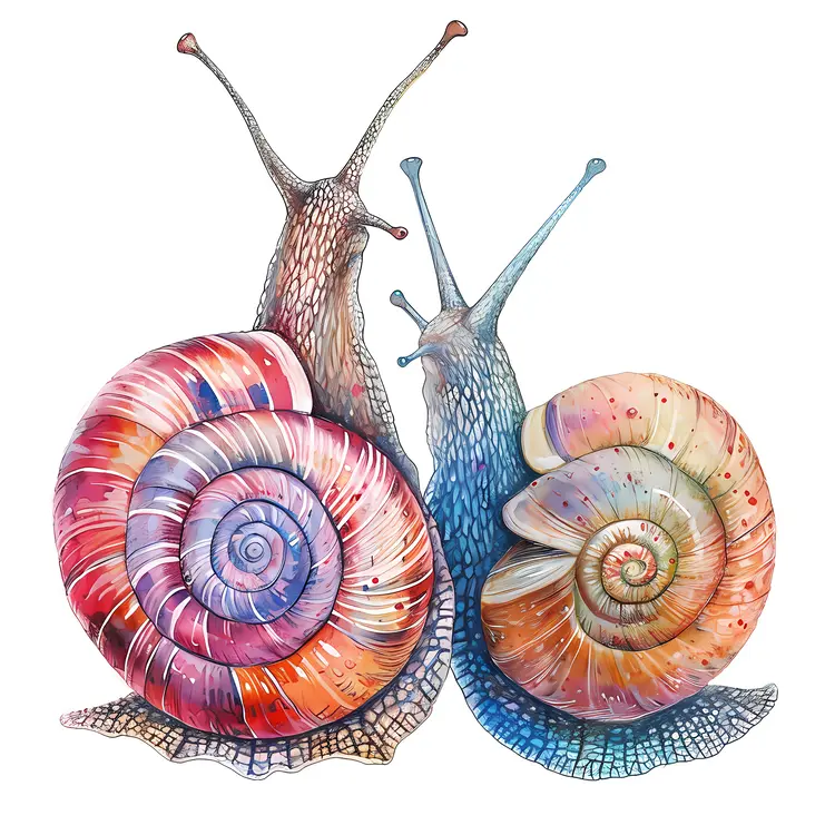 Colorful Snail Couple with Hearts