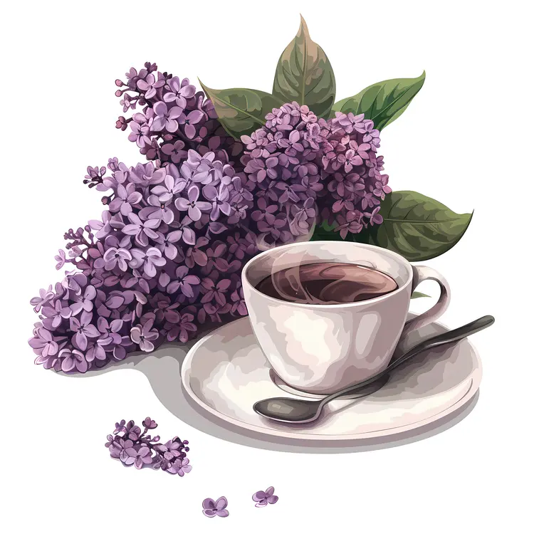 Coffee Cup with Lilac Blossoms