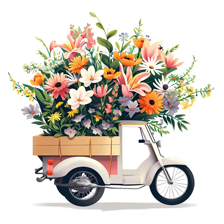 Flower Delivery Vehicle with Bouquets