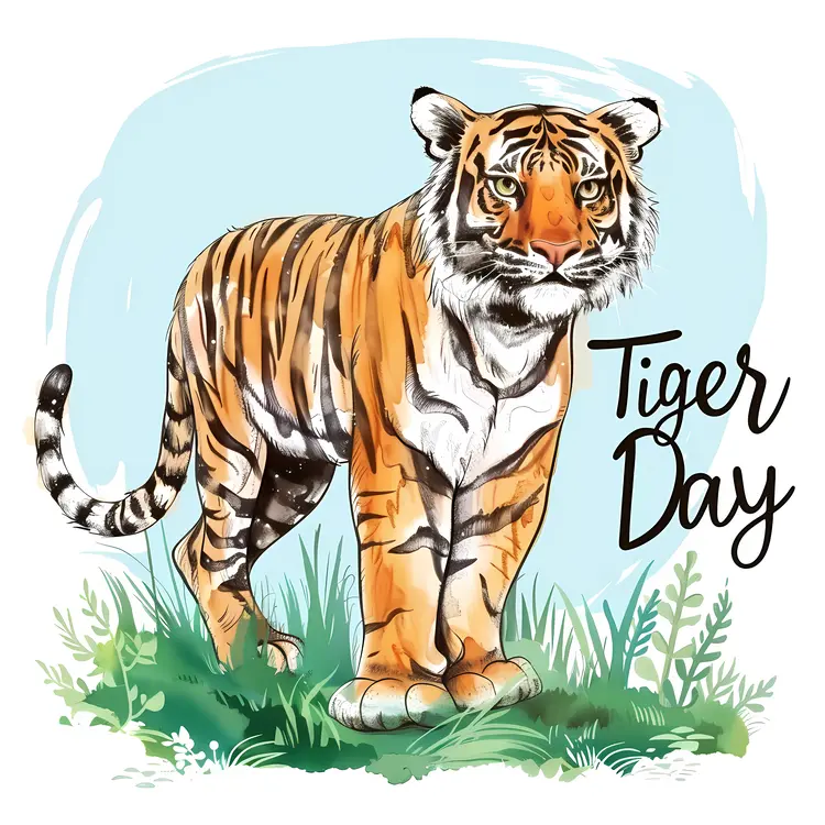 Tiger Day Illustration with Walking Tiger