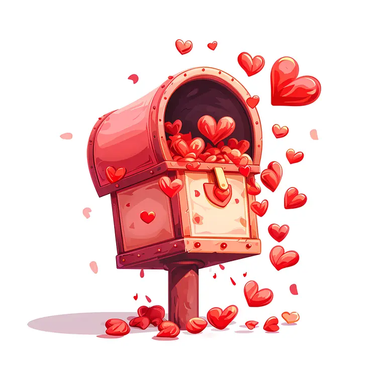 Red Mailbox Overflowing with Hearts