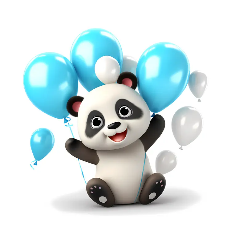 Adorable Panda with Blue Balloons