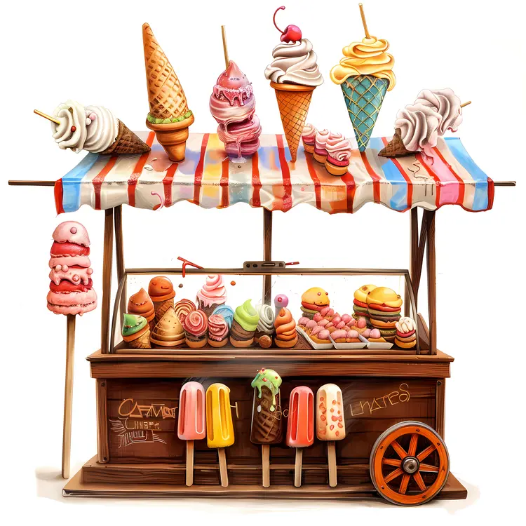 Colorful Ice Cream Cart with Cones