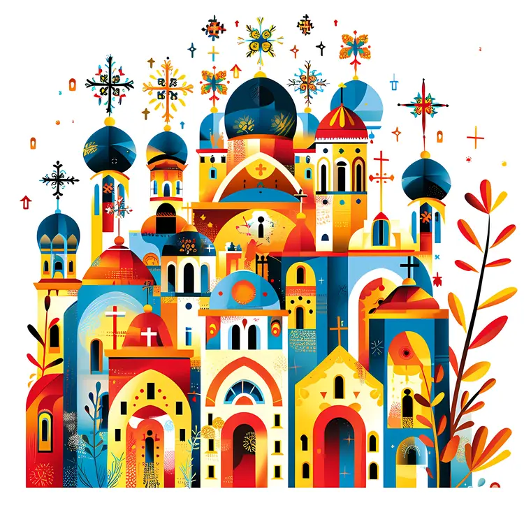 Vibrant Orthodox Church with Colorful Domes