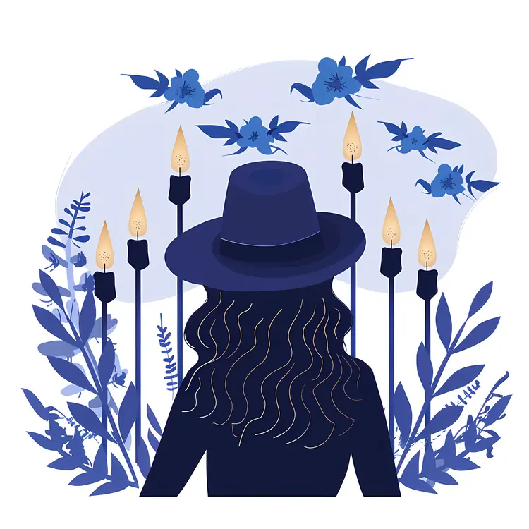 Woman with Hat and Flowers Illustration