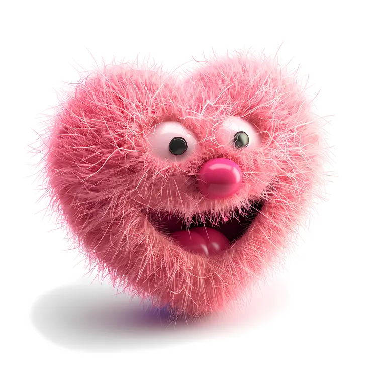 Pink Fuzzy Heart with Big Eyes