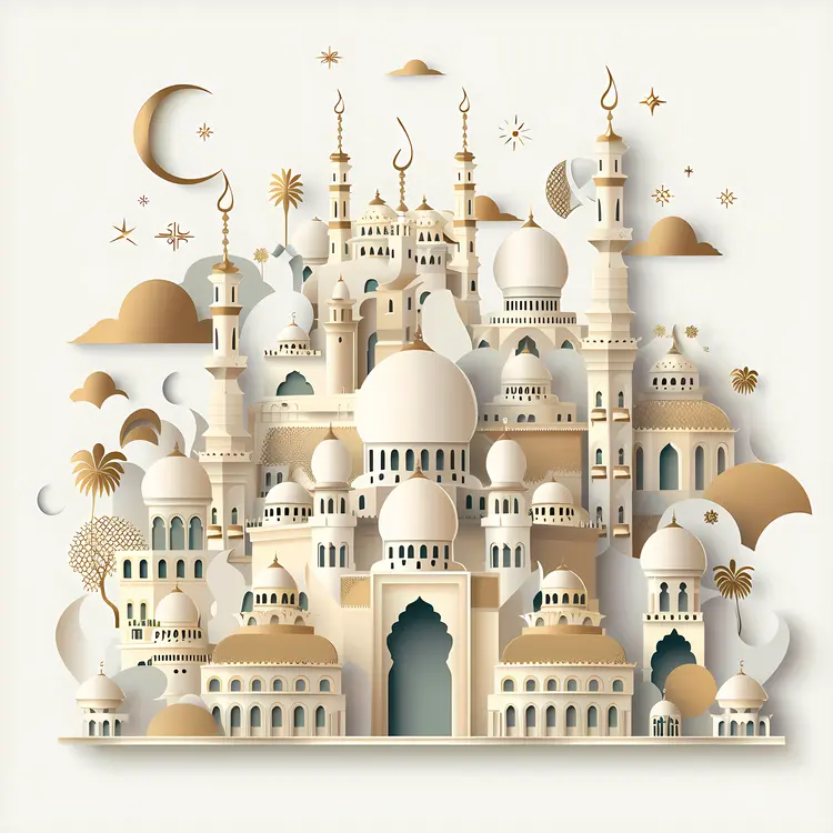 Intricate Mosque with Golden Accents and Minarets