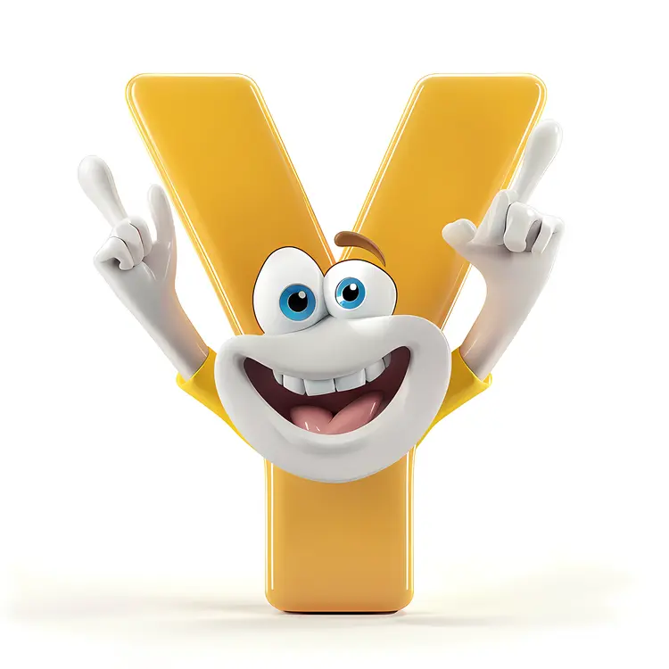 Yellow Letter Y Cartoon Character with a Smiling Face