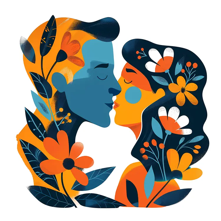 Romantic Couple Kissing Illustration