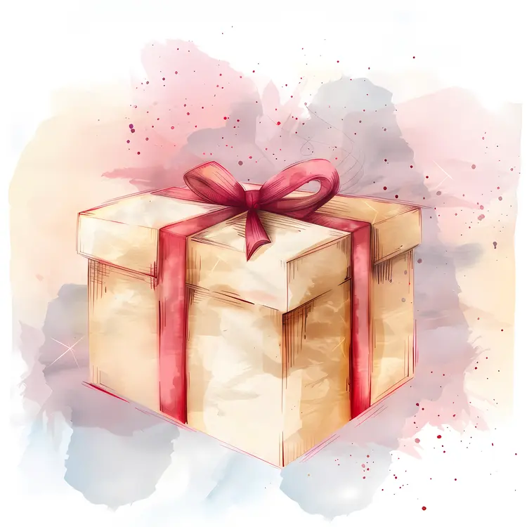 Beige Gift Box with Red Ribbon