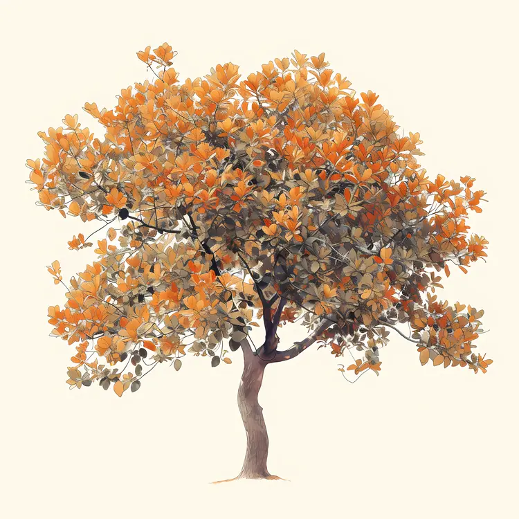 Autumn Tree with Orange Leaves