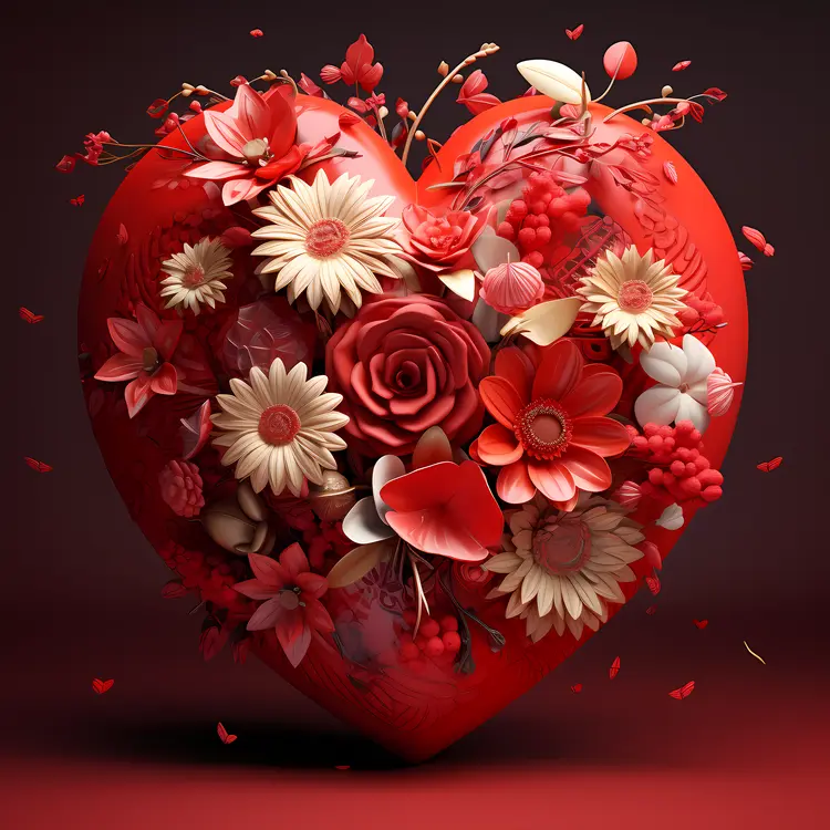 Heart with Red and White Flowers for Valentine's Day