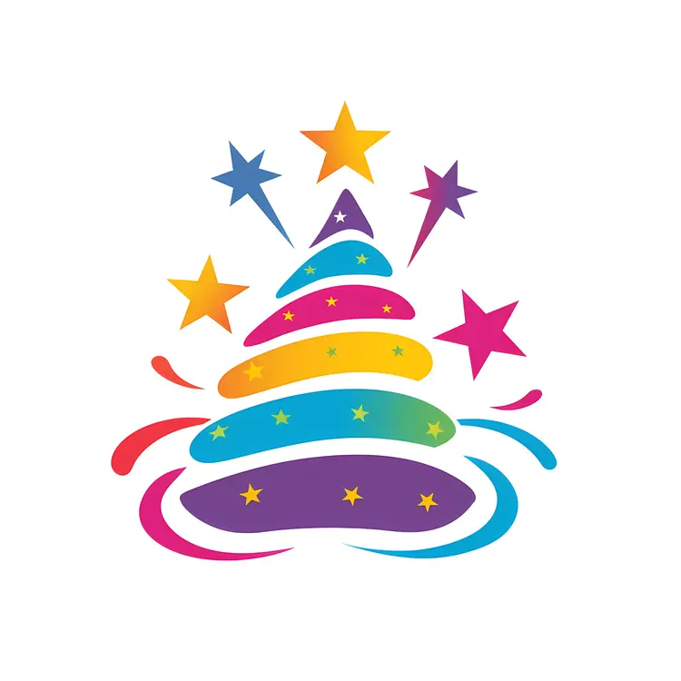 Colorful Stars and Festive Tree