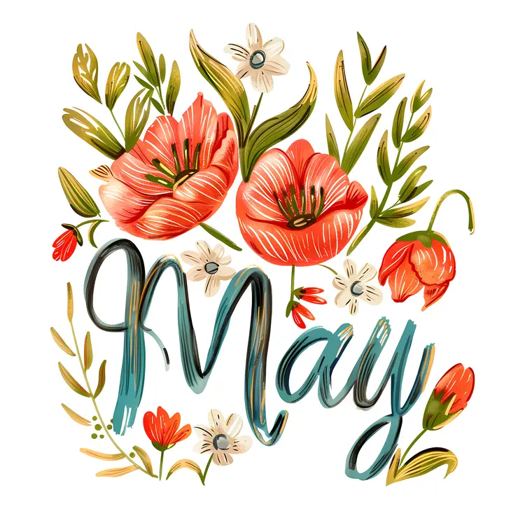 May with Hand-drawn Flowers