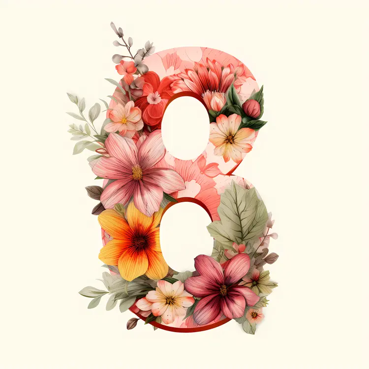 Floral Number 8 with Pink and Red Flowers