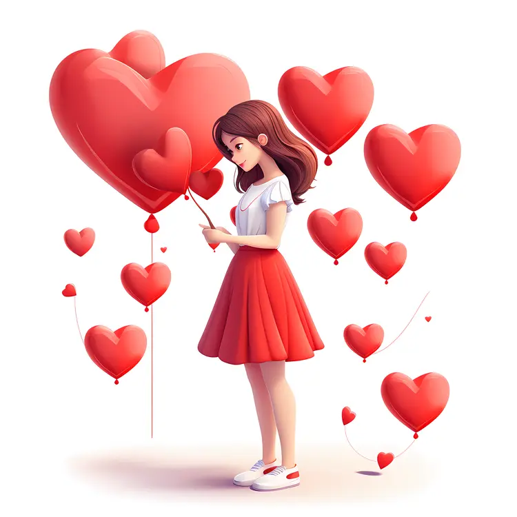 Woman with Red Heart Balloons