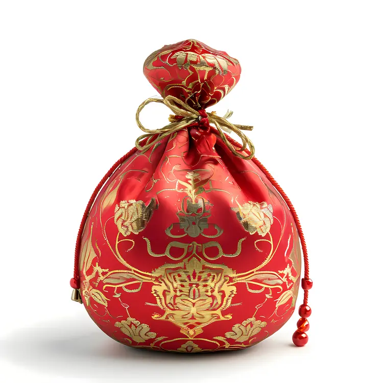 Red Round Gift Pouch with Drawstring for Chinese New Year