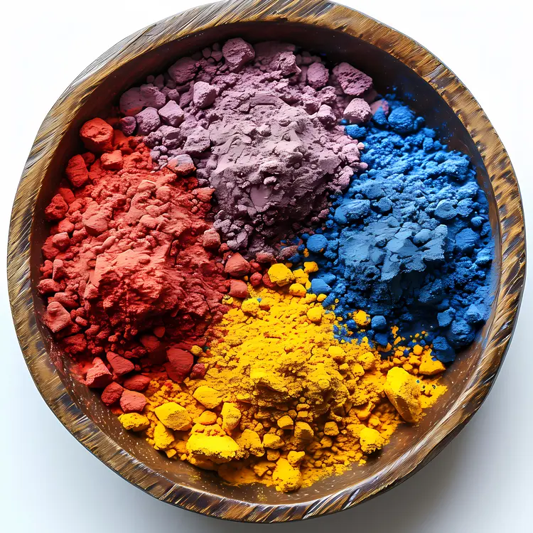 Colorful Powders in a Wooden Bowl