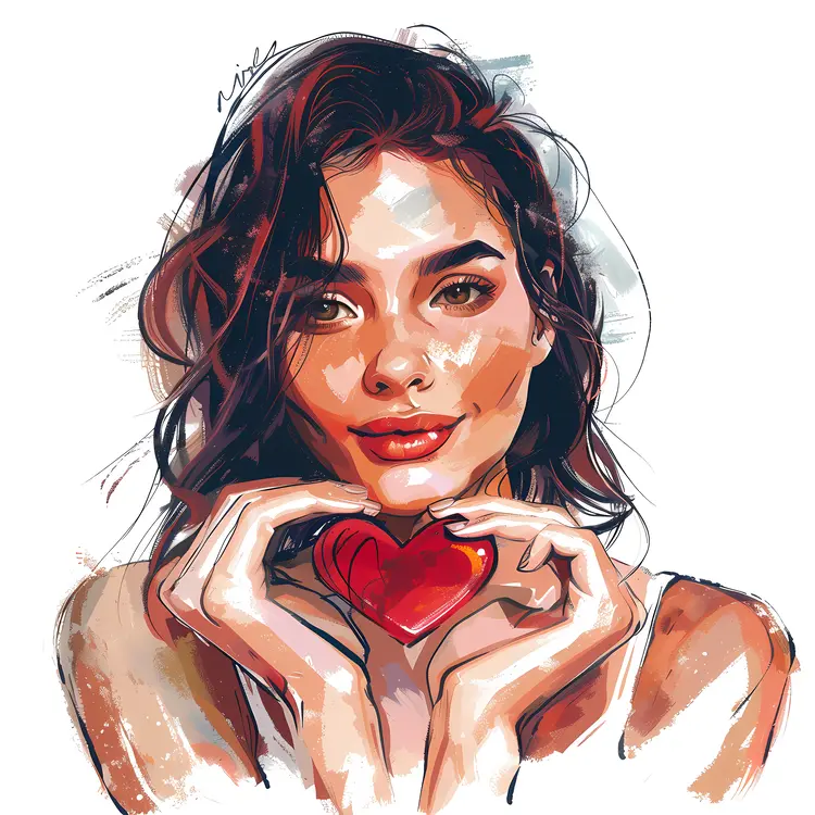 Girl Holding Red Heart Symbol