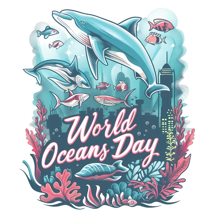 World Oceans Day Marine Life Illustration
