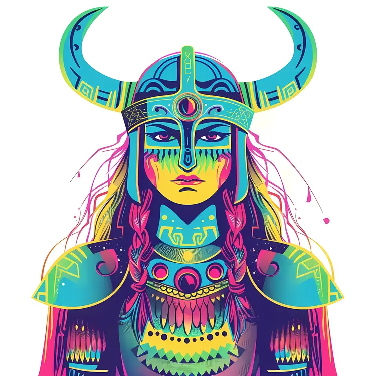 Vibrant Viking Warrior with Horned Helmet