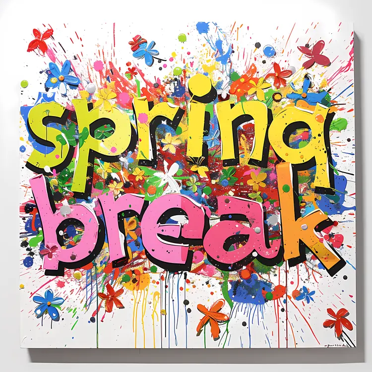 Colorful Spring Break Text with Flowers